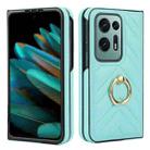 For OPPO Find N2 V-shaped PU Hybrid TPU Ring Holder Phone Case(Green) - 1