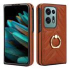 For OPPO Find N2 V-shaped PU Hybrid TPU Ring Holder Phone Case(Brown) - 1