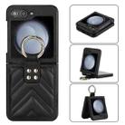 For Samsung Galaxy Z Flip5 V-shaped PU Hybrid TPU Ring Holder Phone Case(Black) - 1