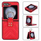 For Samsung Galaxy Z Flip5 V-shaped PU Hybrid TPU Ring Holder Phone Case(Red) - 1