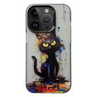 For iPhone 15 Pro Painted Color Ink Animals TPU Phone Case(Black Cat) - 1