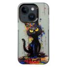 For iPhone 15 Plus Painted Color Ink Animals TPU Phone Case(Black Cat) - 1