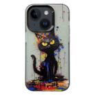 For iPhone 14 Plus Painted Color Ink Animals TPU Phone Case(Black Cat) - 1