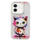 For iPhone 12 Painted Color Ink Animals TPU Phone Case(Graffiti Cat) - 1