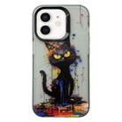 For iPhone 12 Painted Color Ink Animals TPU Phone Case(Black Cat) - 1