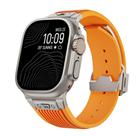 For Apple Watch Ultra 2 49mm Vertical Texture Titanium Buckle Elastic Silicone Watch Band(Orange) - 1