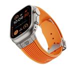 For Apple Watch Ultra 2 49mm Vertical Texture Titanium Buckle Elastic Silicone Watch Band(Orange) - 3