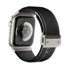 For Apple Watch Series 9 45mm Vertical Texture Titanium Buckle Elastic Silicone Watch Band(Black) - 2