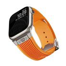 For Apple Watch Series 9 45mm Vertical Texture Titanium Buckle Elastic Silicone Watch Band(Orange) - 3