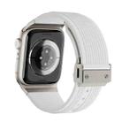 For Apple Watch Series 2 42mm Vertical Texture Titanium Buckle Elastic Silicone Watch Band(White) - 2