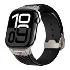 For Apple Watch Series 10 42mm Vertical Texture Titanium Buckle Elastic Silicone Watch Band(Black) - 1