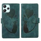 For Xiaomi Redmi 12 Pen Heart Cat Embossed Leather Phone Case(Green) - 1