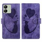 For Xiaomi Poco C65 / Redmi 13C 4G/5G Pen Heart Cat Embossed Leather Phone Case(Purple) - 1