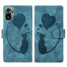 For Xiaomi Redmi Note 10S Pen Heart Cat Embossed Leather Phone Case(Blue) - 1
