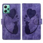 For Xiaomi Redmi Note 12 5G Global Pen Heart Cat Embossed Leather Phone Case(Purple) - 1