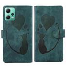 For Xiaomi Redmi Note 12 5G Global Pen Heart Cat Embossed Leather Phone Case(Green) - 1