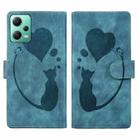 For Xiaomi Redmi Note 12 5G Global Pen Heart Cat Embossed Leather Phone Case(Blue) - 1