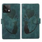 For Xiaomi Redmi Note 13 5G Pen Heart Cat Embossed Leather Phone Case(Green) - 1