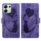 For Xiaomi Redmi Note 13 4G Pen Heart Cat Embossed Leather Phone Case(Purple) - 1