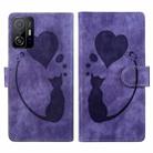 For Xiaomi 11T / 11T Pro Pen Heart Cat Embossed Leather Phone Case(Purple) - 1
