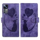 For Xiaomi 12T / 12T Pro Pen Heart Cat Embossed Leather Phone Case(Purple) - 1