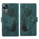 For Xiaomi 12T / 12T Pro Pen Heart Cat Embossed Leather Phone Case(Green) - 1