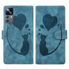 For Xiaomi 12T / 12T Pro Pen Heart Cat Embossed Leather Phone Case(Blue) - 1