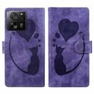 For Xiaomi 13T / 13T Pro Pen Heart Cat Embossed Leather Phone Case(Purple) - 1