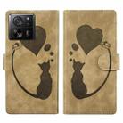 For Xiaomi 13T / 13T Pro Pen Heart Cat Embossed Leather Phone Case(Apricot) - 1