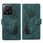 For Xiaomi 13T / 13T Pro Pen Heart Cat Embossed Leather Phone Case(Green) - 1