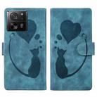 For Xiaomi 13T / 13T Pro Pen Heart Cat Embossed Leather Phone Case(Blue) - 1