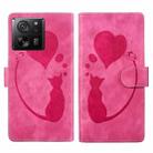 For Xiaomi 13T / 13T Pro Pen Heart Cat Embossed Leather Phone Case(Pink) - 1