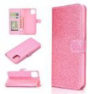 For iPhone 12 / 12 Pro Glitter Powder Horizontal Flip Leather Case with Card Slots & Holder & Photo Frame & Wallet & Lanyard(Pink) - 1