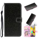 For Samsung Galaxy A21s Glitter Powder Horizontal Flip Leather Case with Card Slots & Holder & Photo Frame & Wallet & Lanyard(Black) - 1