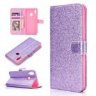 For Huawei Y6p Glitter Powder Horizontal Flip Leather Case with Card Slots & Holder & Photo Frame & Wallet & Lanyard(Purple) - 1