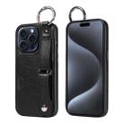 For iPhone 15 Pro Max Calf Texture Wrist Card Slot Ring Phone Case(Black) - 1