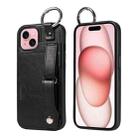 For iPhone 15 Calf Texture Wrist Card Slot Ring Phone Case(Black) - 1