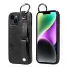 For iPhone 14 Plus Calf Texture Wrist Card Slot Ring Phone Case(Black) - 1