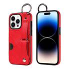 For iPhone 14 Pro Calf Texture Wrist Card Slot Ring Phone Case(Red) - 1