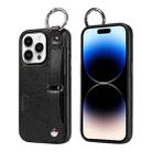 For iPhone 14 Pro Calf Texture Wrist Card Slot Ring Phone Case(Black) - 1