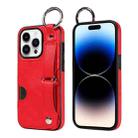 For iPhone 14 Pro Max Calf Texture Wrist Card Slot Ring Phone Case(Red) - 1
