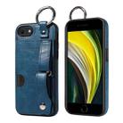 For iPhone 7 / 8 / SE 2022 Calf Texture Wrist Card Slot Ring Phone Case(Blue) - 1