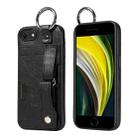 For iPhone 7 / 8 / SE 2022 Calf Texture Wrist Card Slot Ring Phone Case(Black) - 1