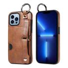 For iPhone 13 Pro Max Calf Texture Wrist Card Slot Ring Phone Case(Brown) - 1