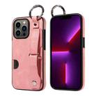 For iPhone 13 Pro Calf Texture Wrist Card Slot Ring Phone Case(Pink) - 1