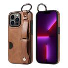 For iPhone 13 Pro Calf Texture Wrist Card Slot Ring Phone Case(Brown) - 1