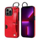 For iPhone 13 Pro Calf Texture Wrist Card Slot Ring Phone Case(Red) - 1