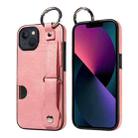 For iPhone 13 Calf Texture Wrist Card Slot Ring Phone Case(Pink) - 1