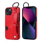 For iPhone 13 Calf Texture Wrist Card Slot Ring Phone Case(Red) - 1