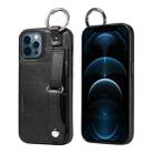 For iPhone 12 / 12 Pro Calf Texture Wrist Card Slot Ring Phone Case(Black) - 1